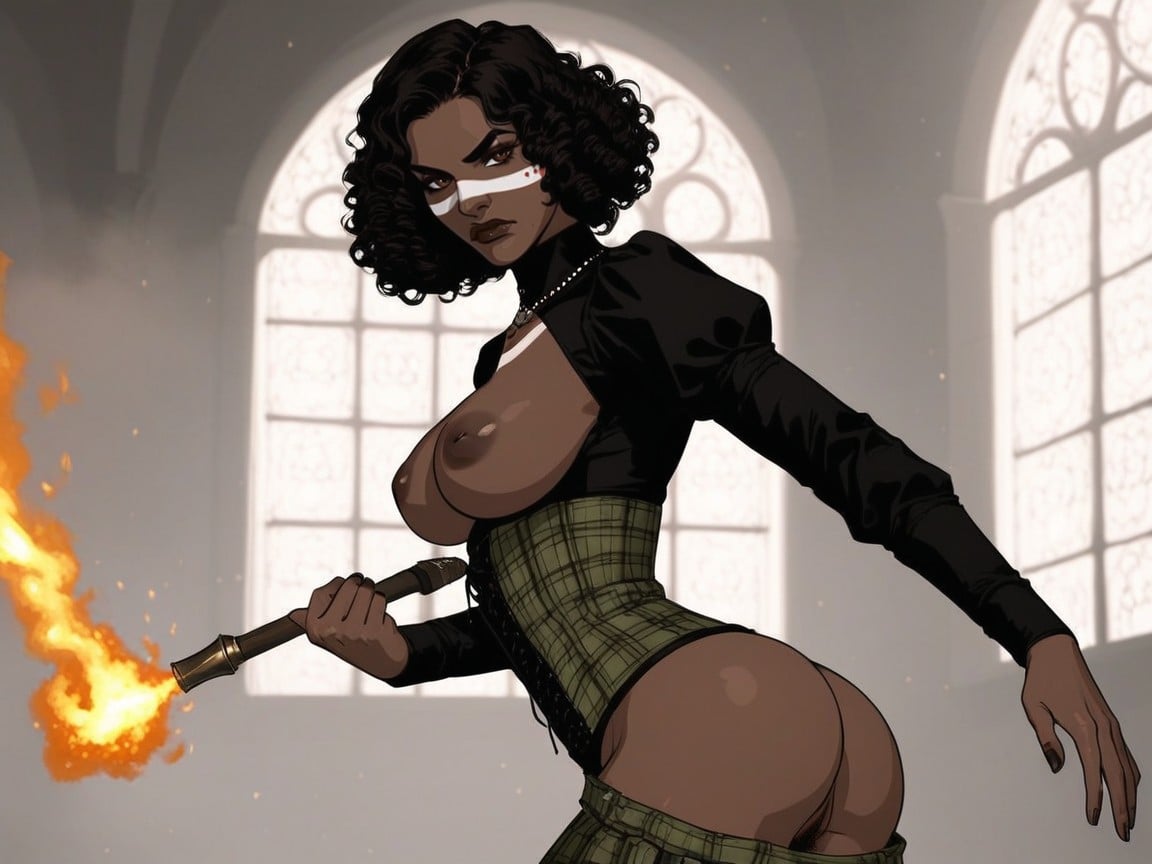 1 Person, Dark Ebony Skin, Dynamite In Background AI Porn