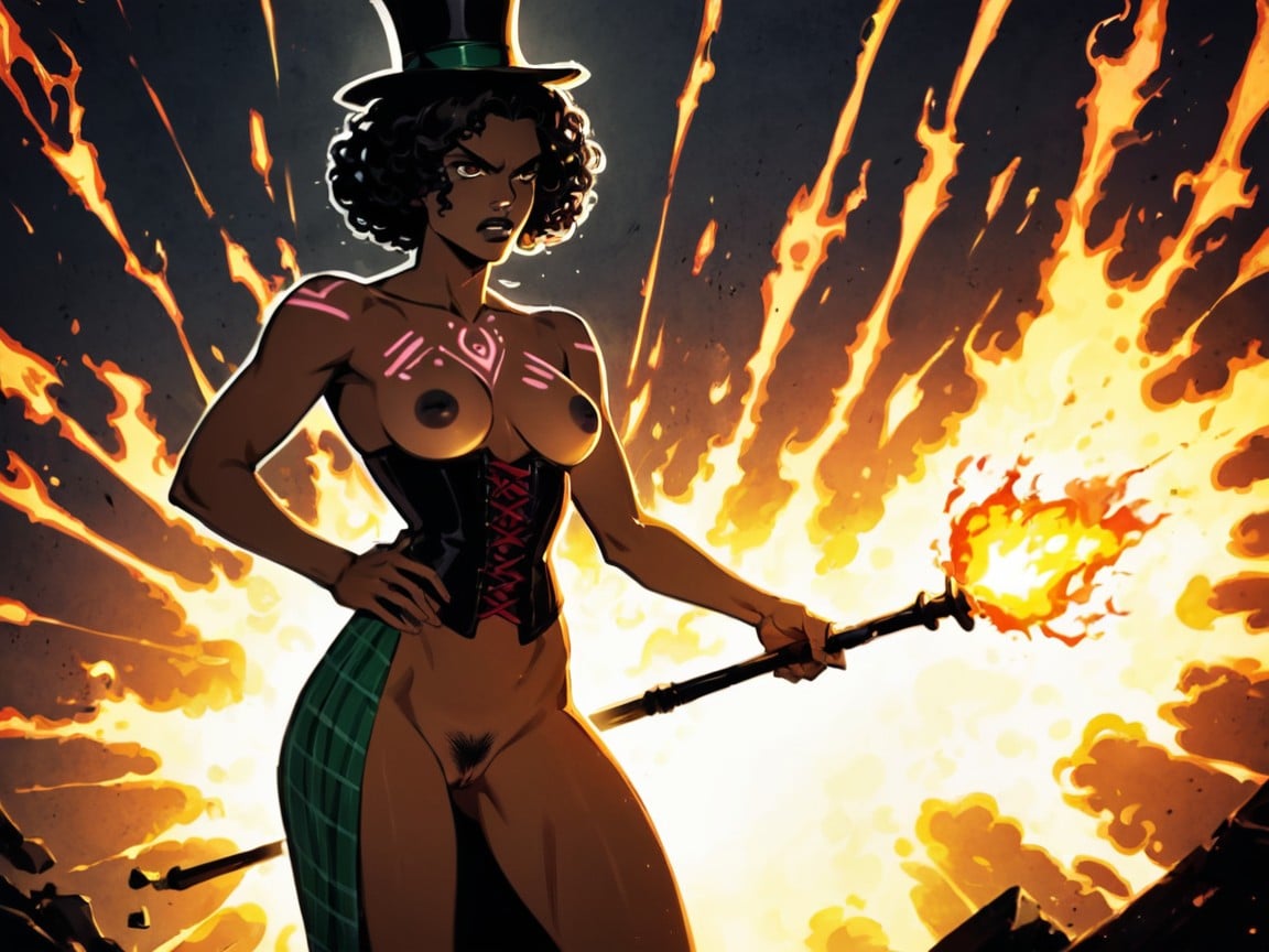 Rectangle Body Type, Squared Torso, Woman Holding A Torch Latina AI Porn