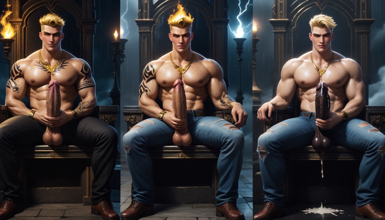 Naked, Well Defined Body, Gold Necklace AI Gay Porn