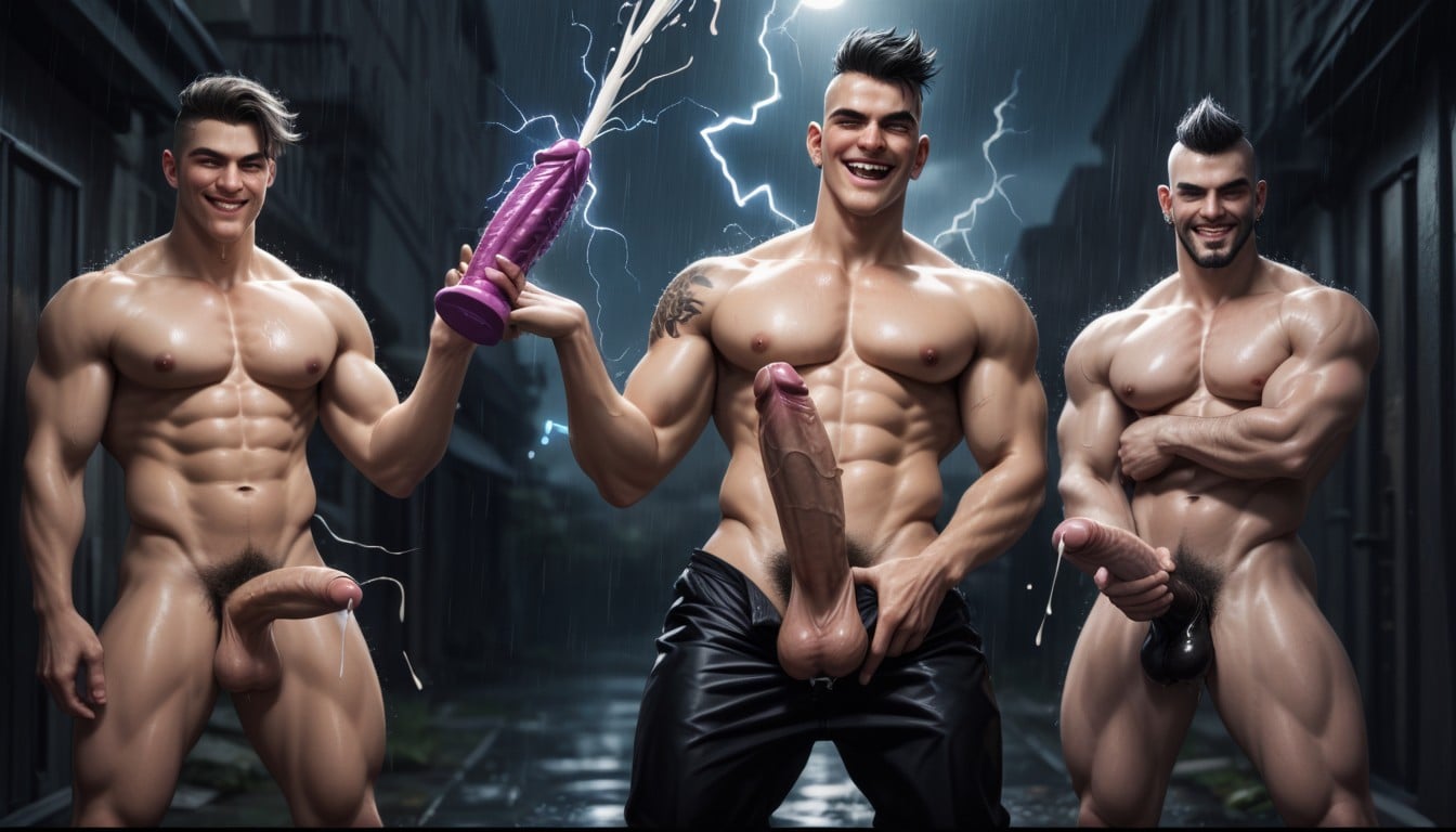 Smirk, Low-hanging Black Balls, Raining AI Gay Porn