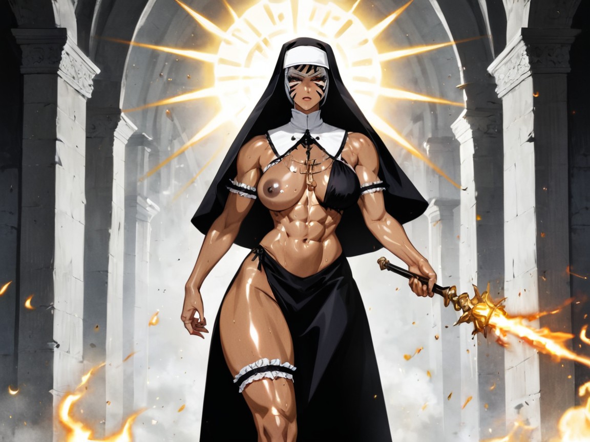 Low Contrast Colors, White Hair, Explosion In Background Latina AI Porn