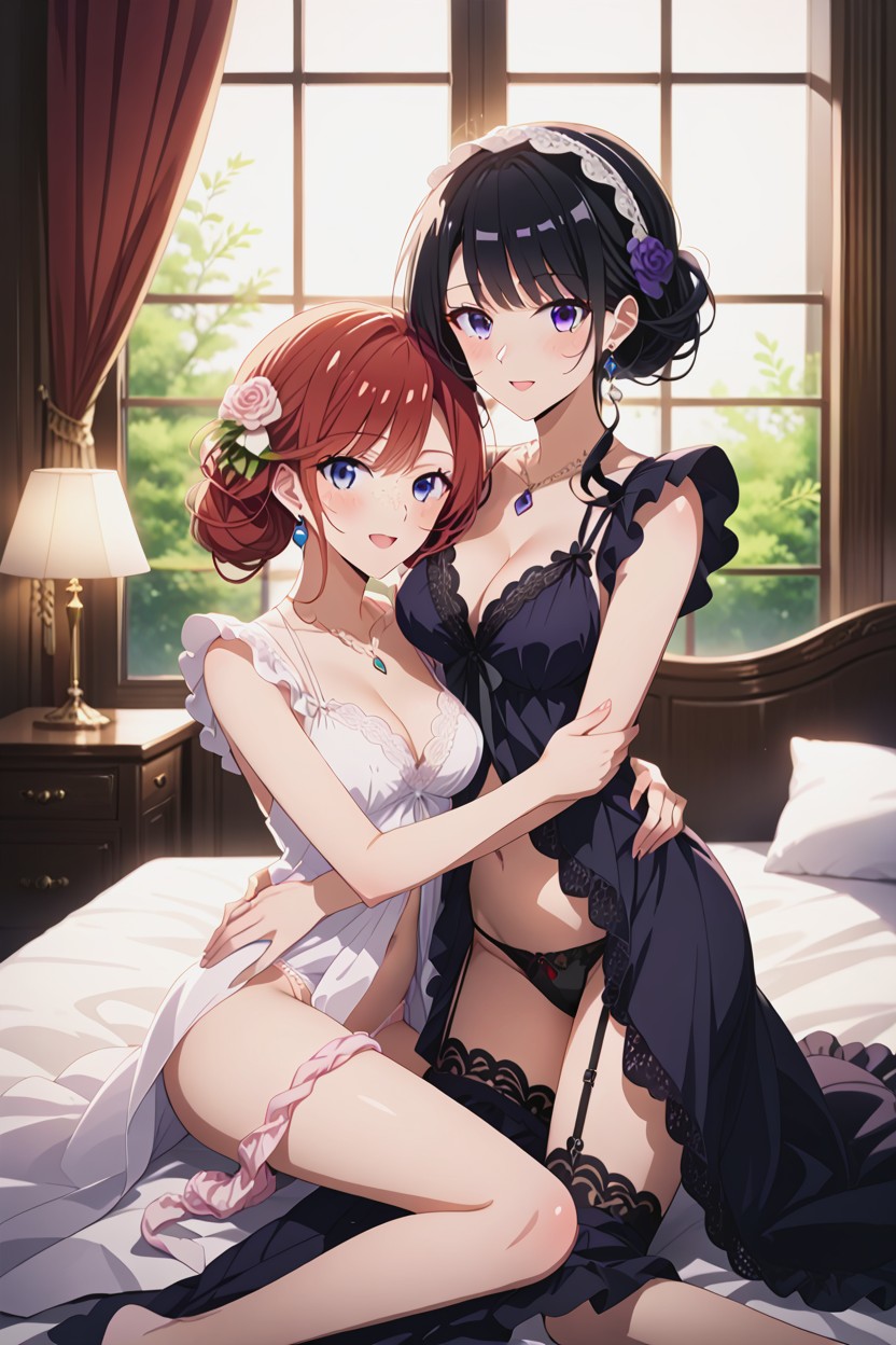 Small Breasts, Black Hair, Two Women Woman Is Hentai AI Porn