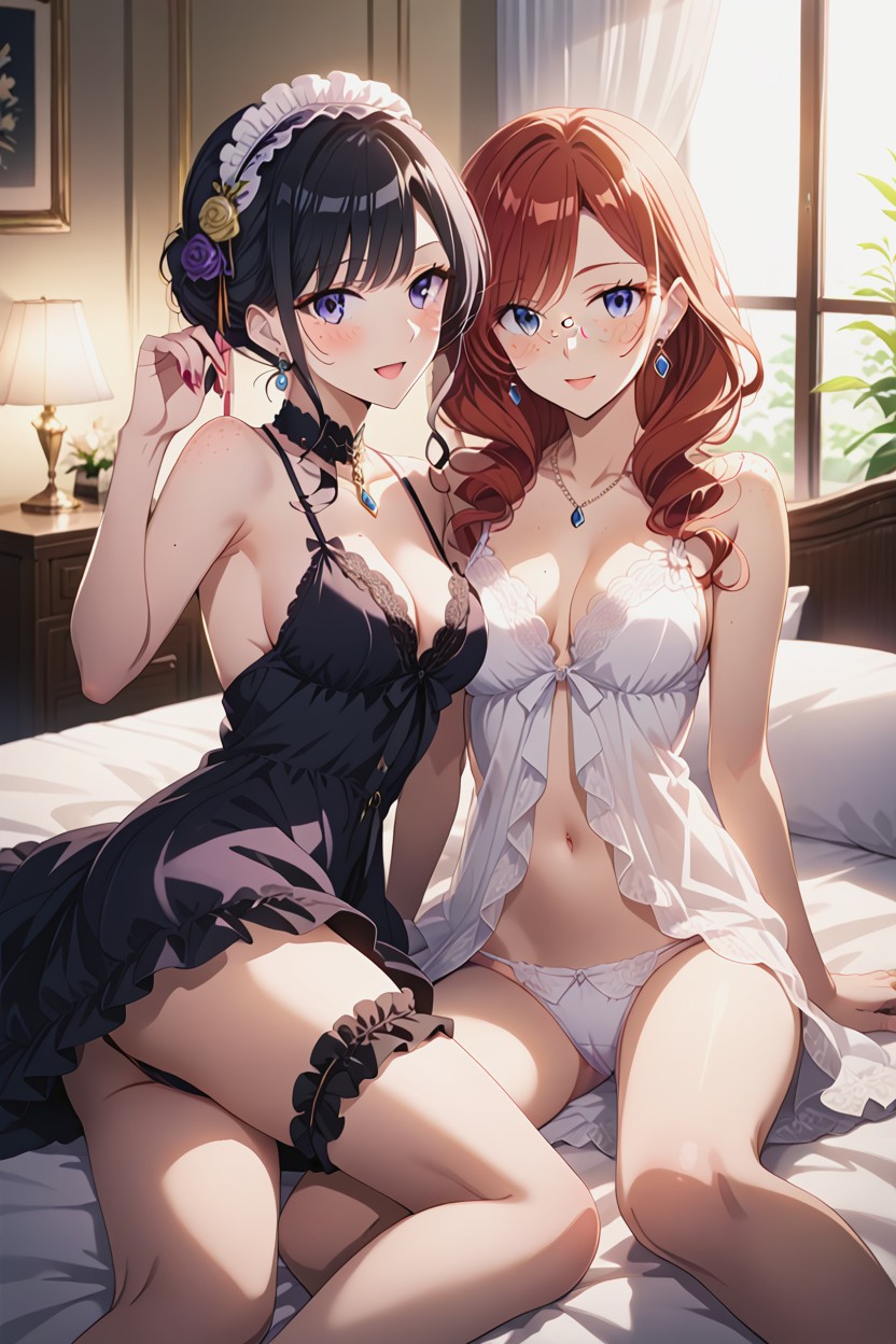 18+, Elegant, White Silk Lace Nightgown Woman Is Sexy Hentai AI Porn