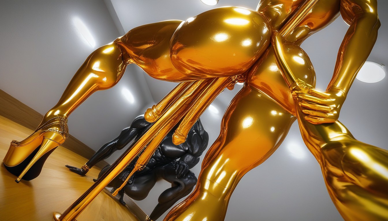 Veiny Penis, Shiny Gold Latex, Muscular Legs Furry AI Porn