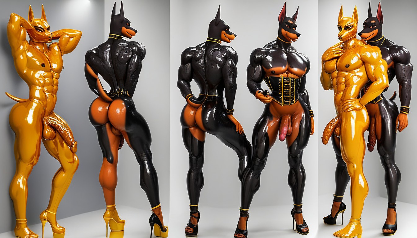 Muscular Legs, Rubber, Posing Selfie Latex Furry AI Porn