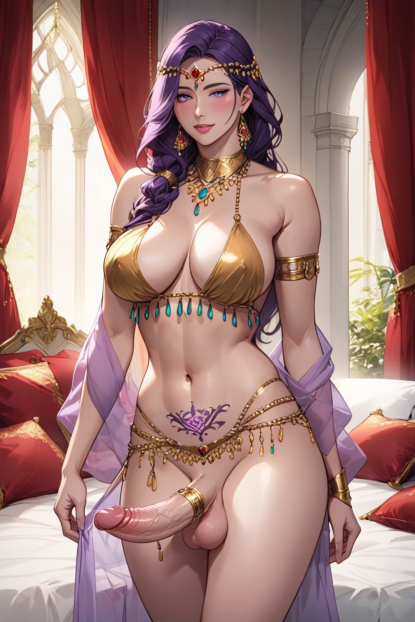 Castle Bedroom With Ornate Decor, Orange, Violet Hentai AI Porn