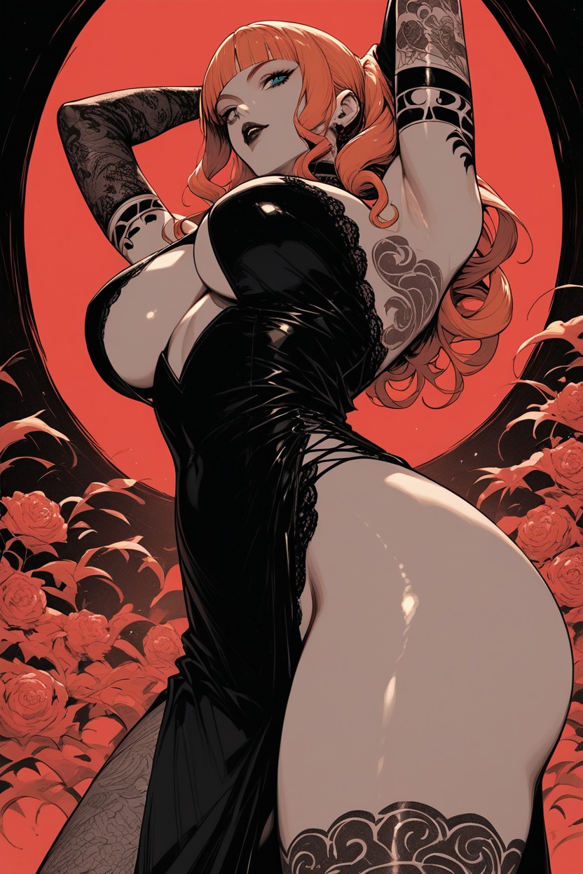 Black Lips, Blue Eyes, Roses Blooming Wildly Hentai AI Porn