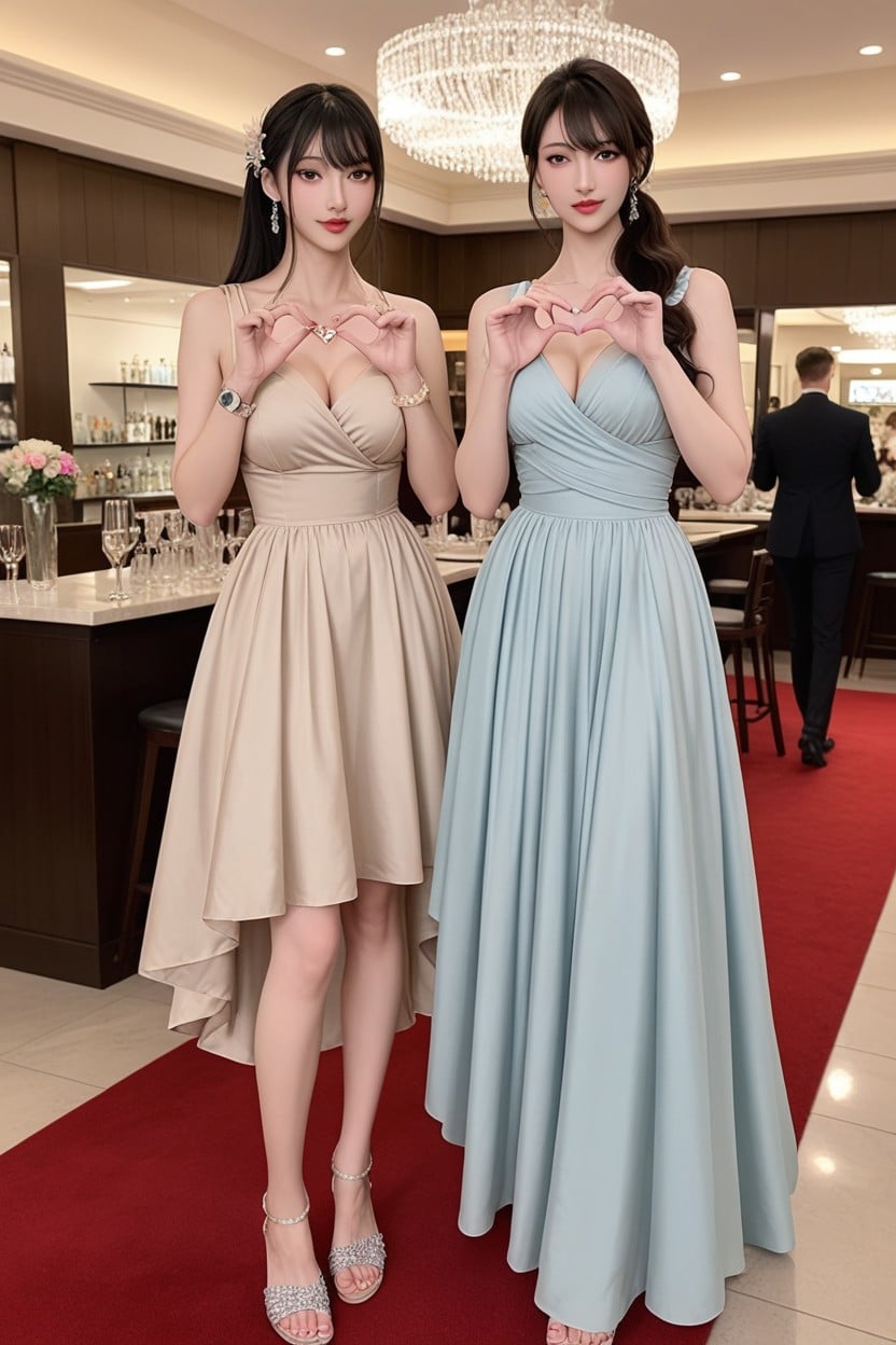 Night Time, Elegant Red Carpet With Golden Embroidery, Wispy Hair Bangs Porno IA Asiatique