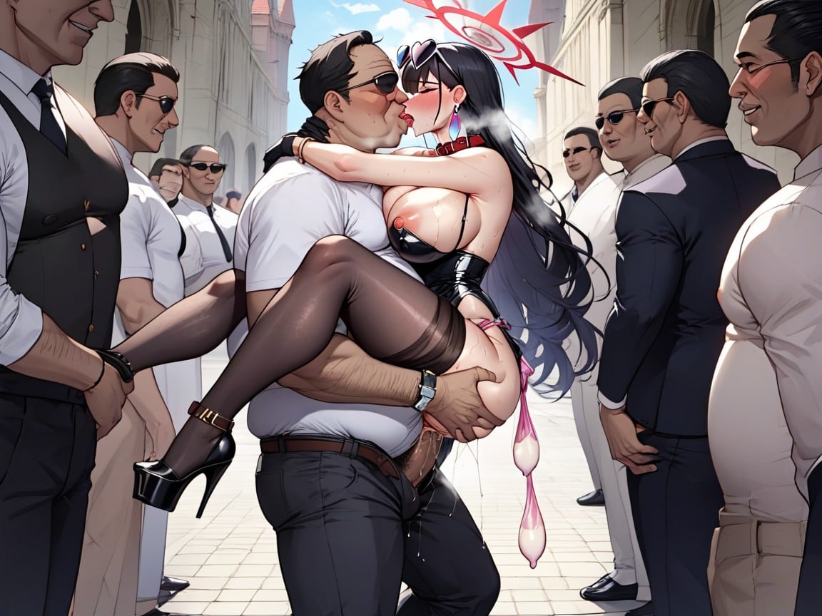 Gangbang, Heart Sunglasses On Head, Kiss Her Standing Behind Hentai AI Porn
