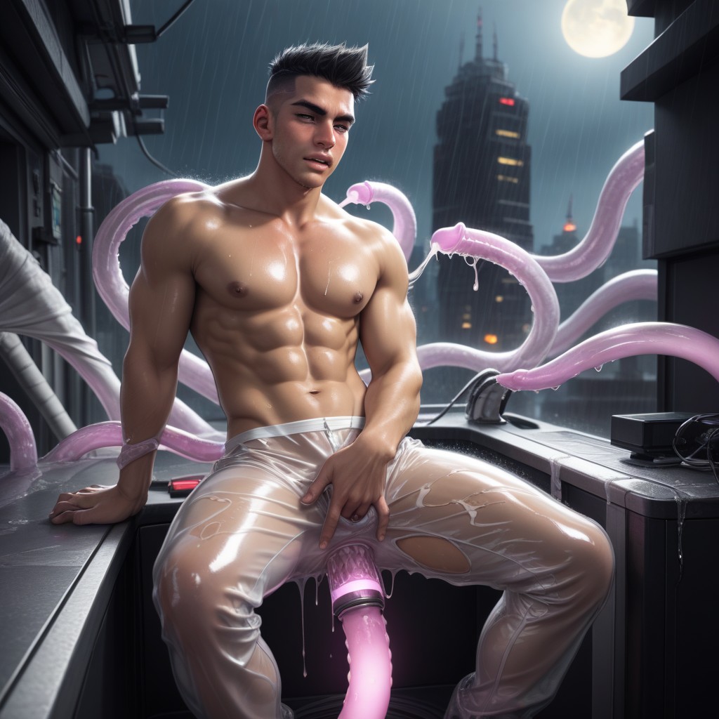 Rooftop, Urethral Rod, Man Fucked AI Gay Porn