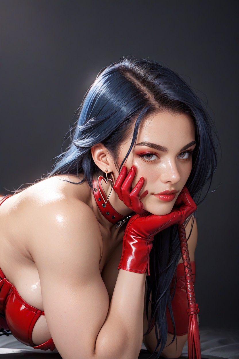 Red Garter Belt, Red Dominatrix Gloves, Thick Thighs Hentai AI Porn