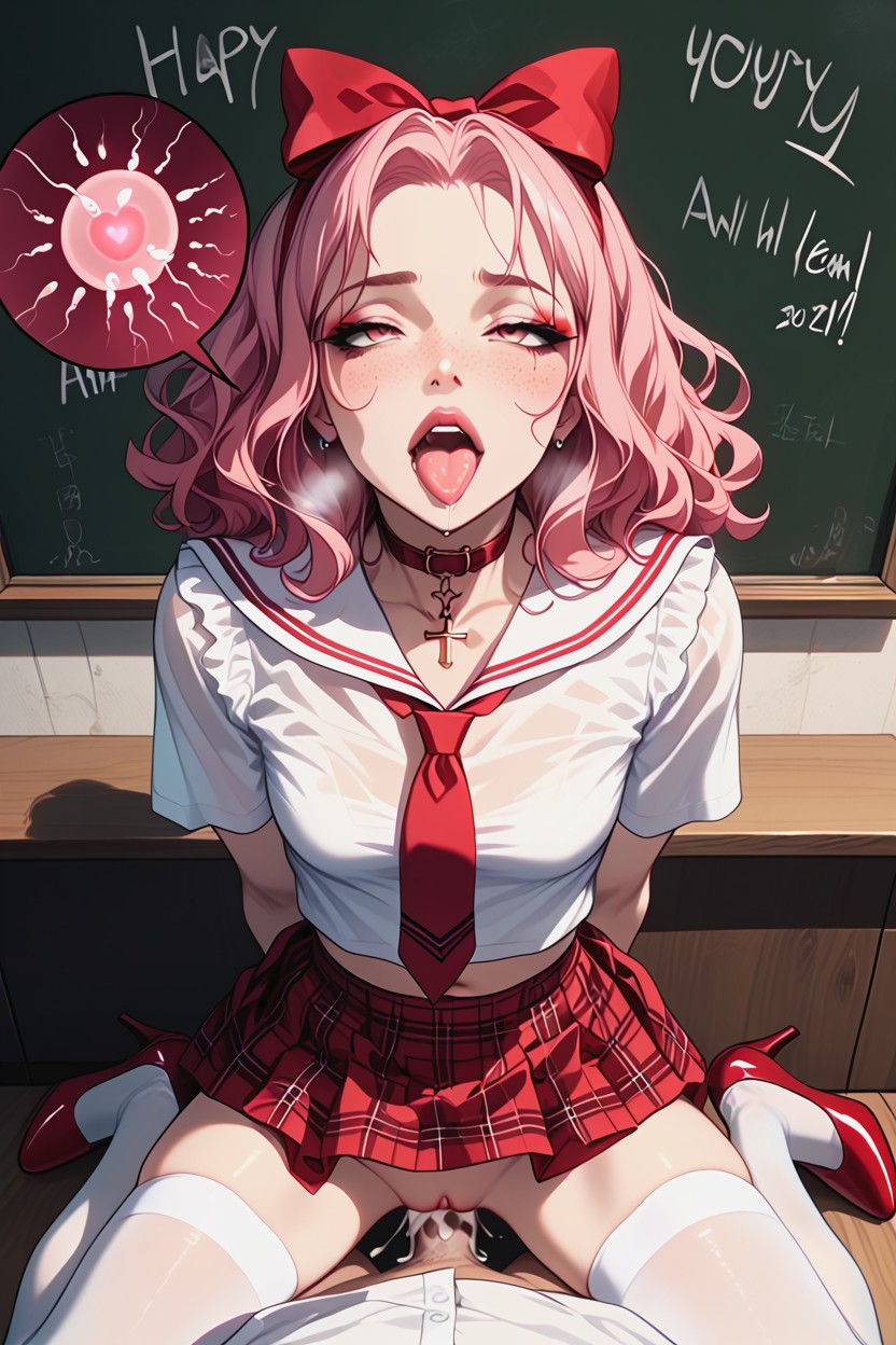 Pink Hair Bow, Perfect Hourglass Body, Tie Hentai AI Porn