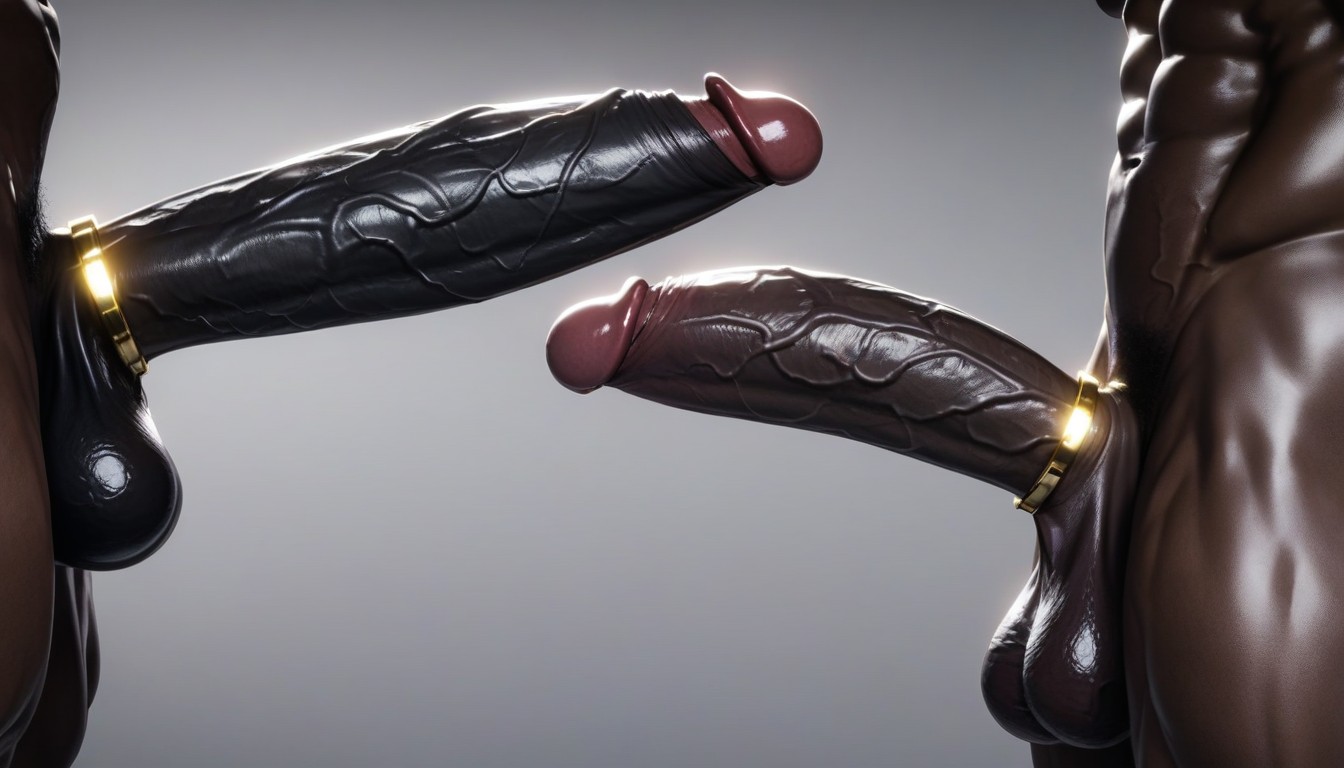 18+, Multiple Detailed Veins On Erect Penis, Hyper Massive Veiny Dark Black Torpedo Penis In Focus AI Porn