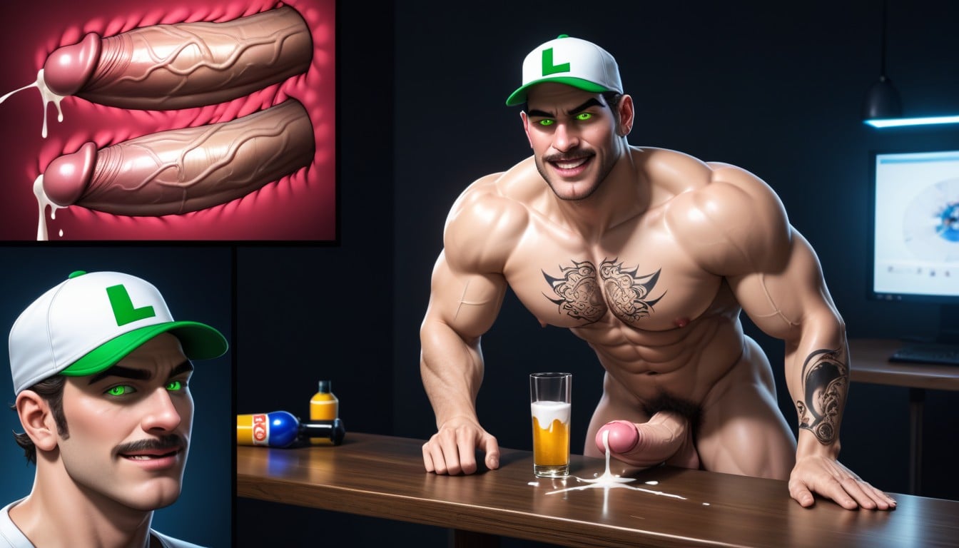 White Dust On Granite Table, Glowing Cocks, Big Black Balls ゲイAIポルノ