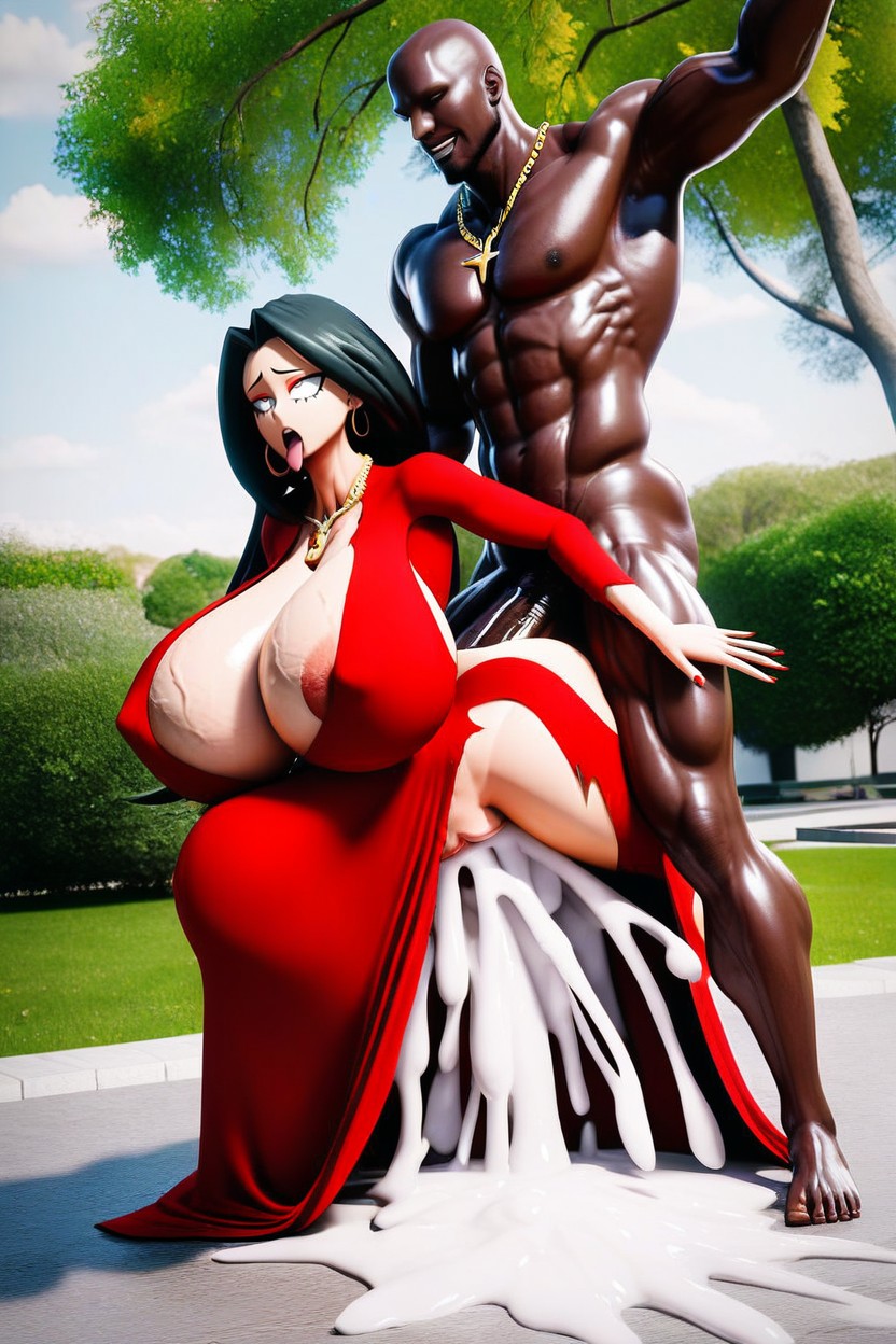 Hyper Cock Thicker And Longer Than Entire Body, Fucked Doggystyle, Red Dress AI Porn