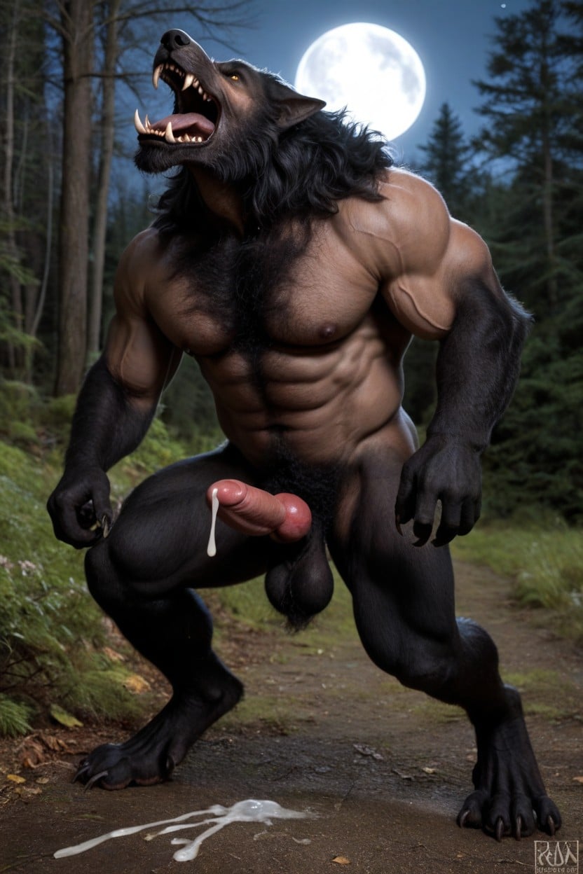 Massive Bulging Chest Muscles, Yellow Eyes, Large Fangs AI Gay Porn