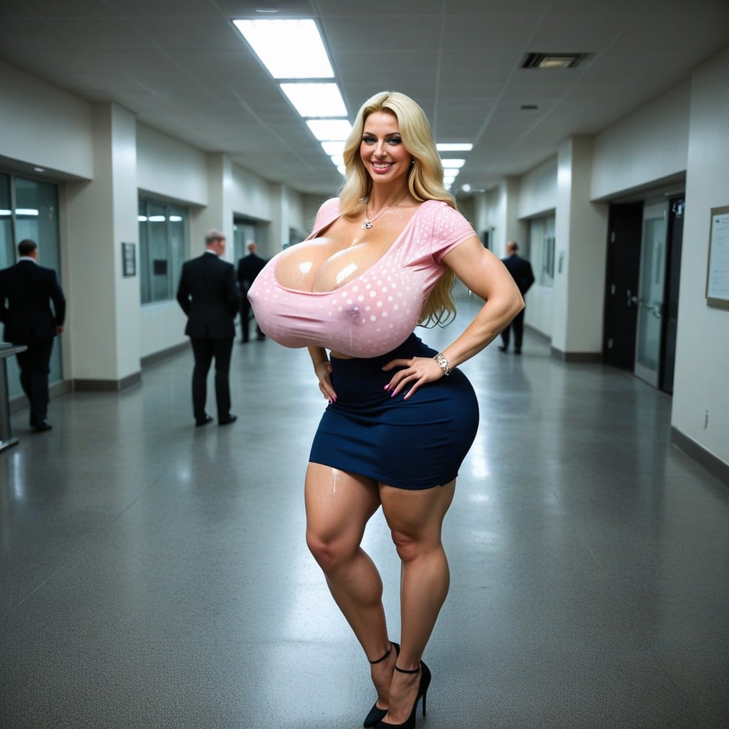 Ultra Long Flowing Natural Blonde Hair, Classy Bimbo Milf, Hands On Hips AI Porn