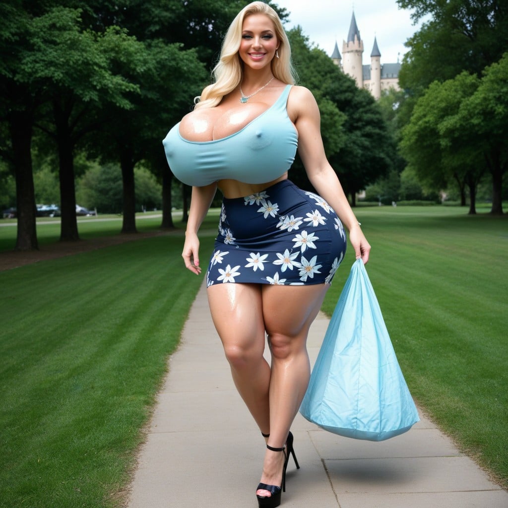 Hyper Long Toned Legs, Ultra Long Flowing Natural Blonde Hair, Breast Expansion AI Porn