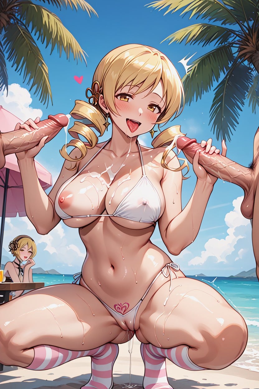 Tomoe Mami From Mahou Shoujo Madoka Magica, White Tight Bikini Top, Nsfw Hentai AI Porn