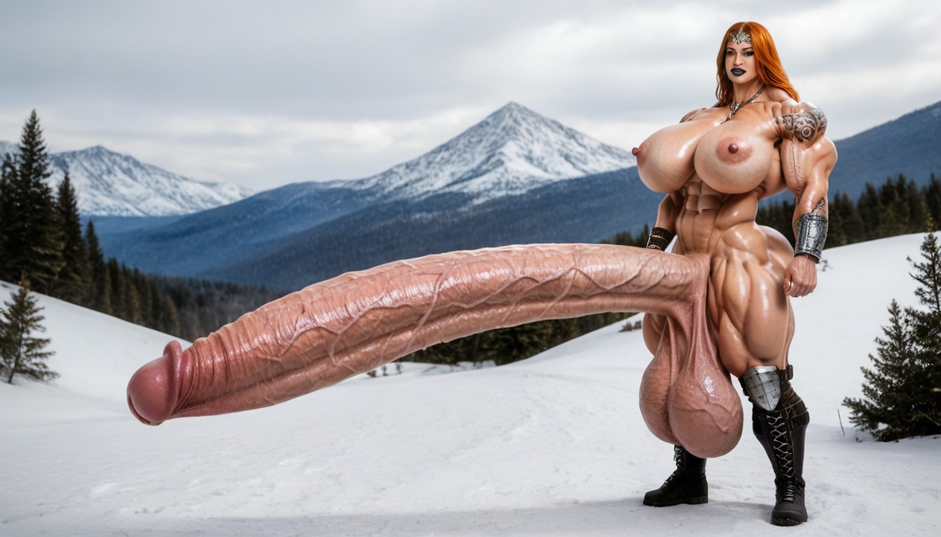 Forehead Tiara, Huge Muscular Arms, Hourglass Figure Shemale AI Porn