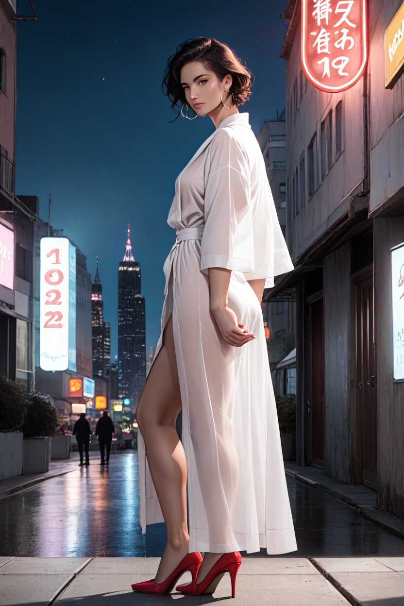 Hoop Earrings, Waist-length Robe, Arched Back AI Porn