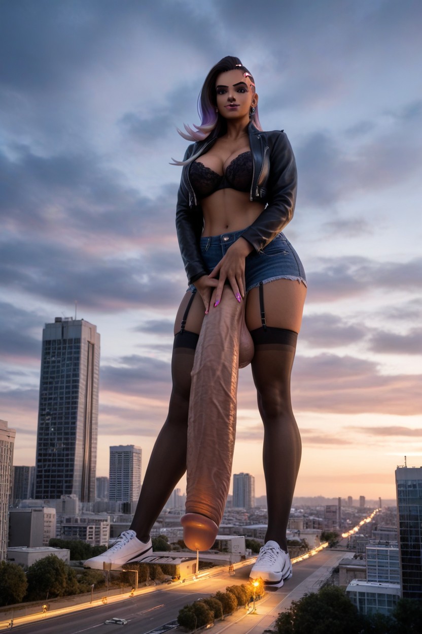 Sunset, Ultra Massive Impossible Cock, Gigantic Testicles Shemale AI Porn