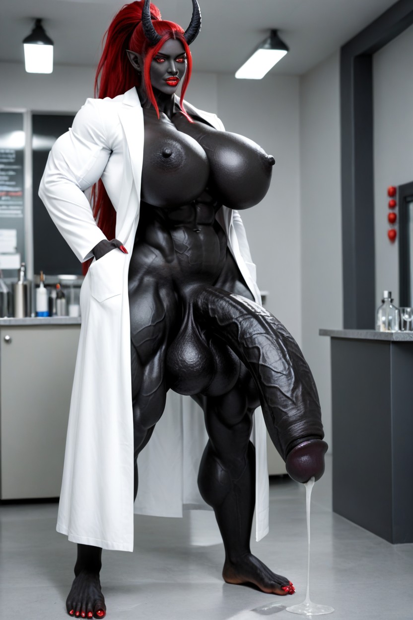 Red Eyes, Bodybuilder, Full Body Shemale AI Porn