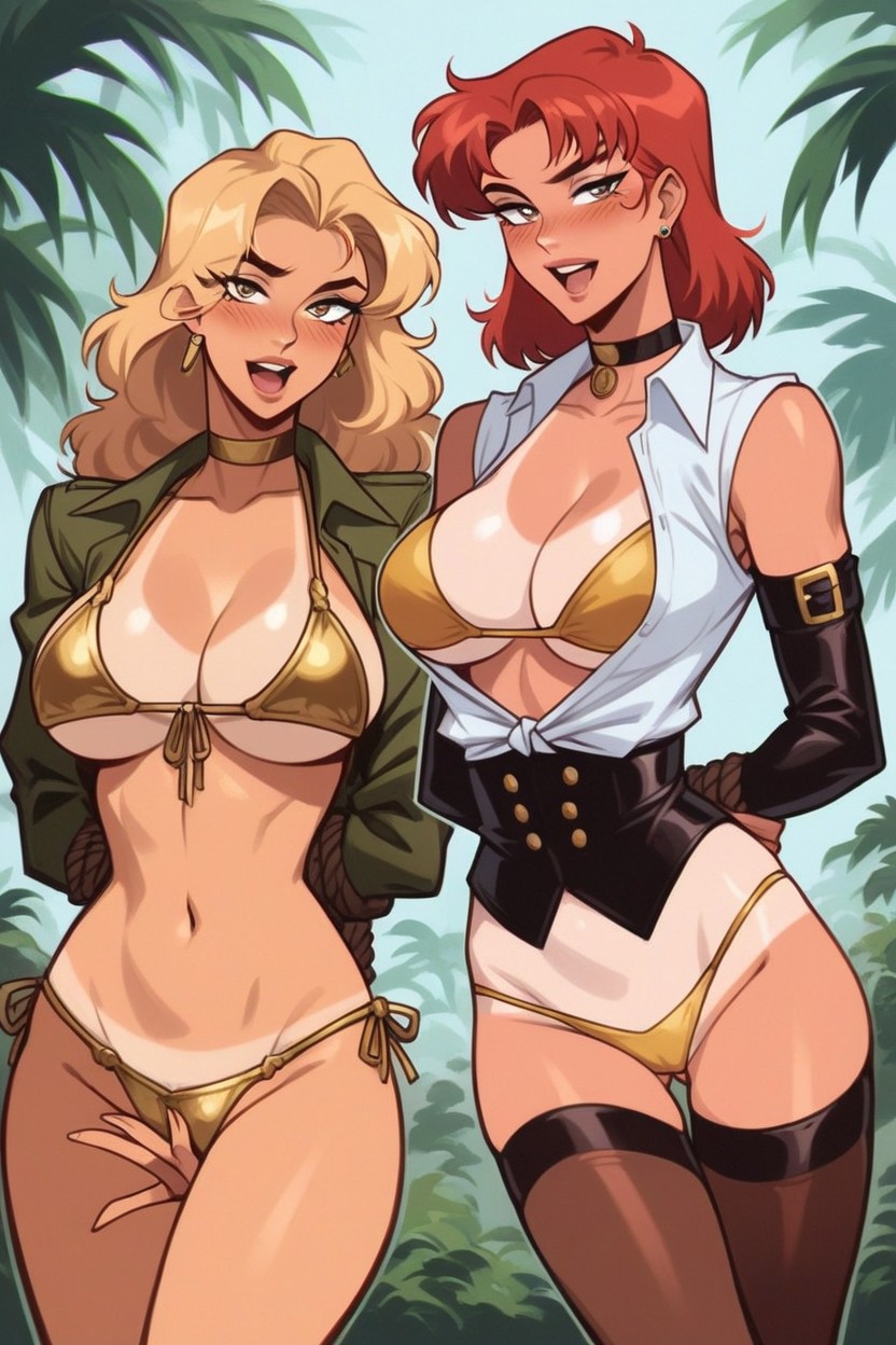 Two Women, Hourglass, Red Hair Hentai AI Porn