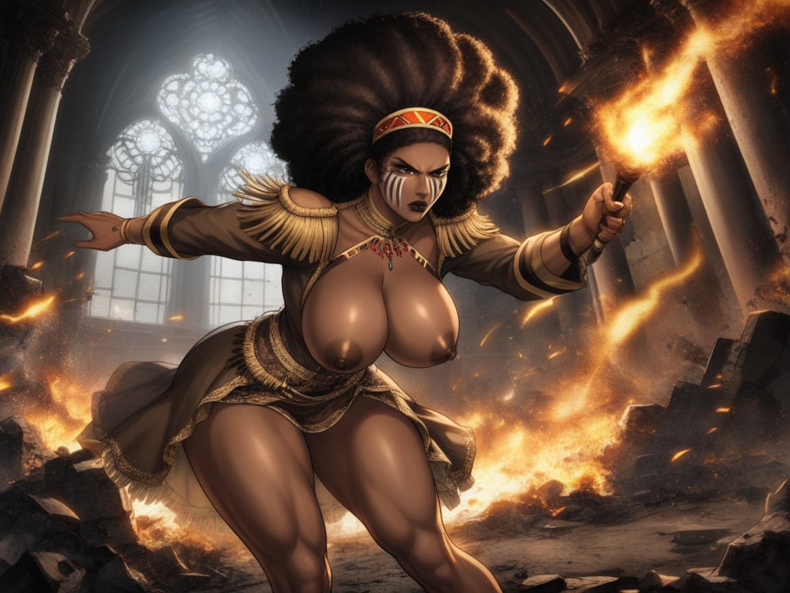Victorian Era Setting, Gold Lace Military Epaulettes, Wildfire In Background Hentai AI Porn