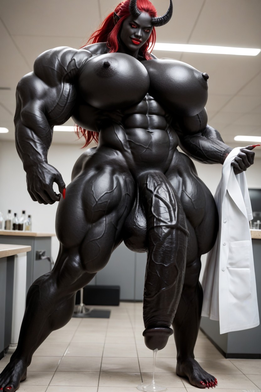 Extremely Long Black Cock, Full Body, Hyper Black Cock Growth Shemale AI Porn