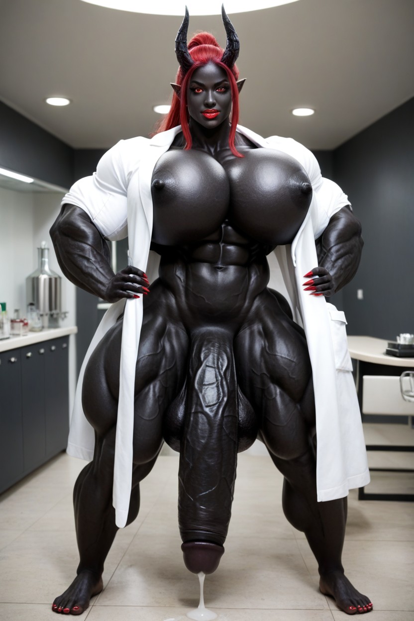 Black Cock Bigger Than Body, Toned Muscles, Muscular Veins Shemale AI Porn