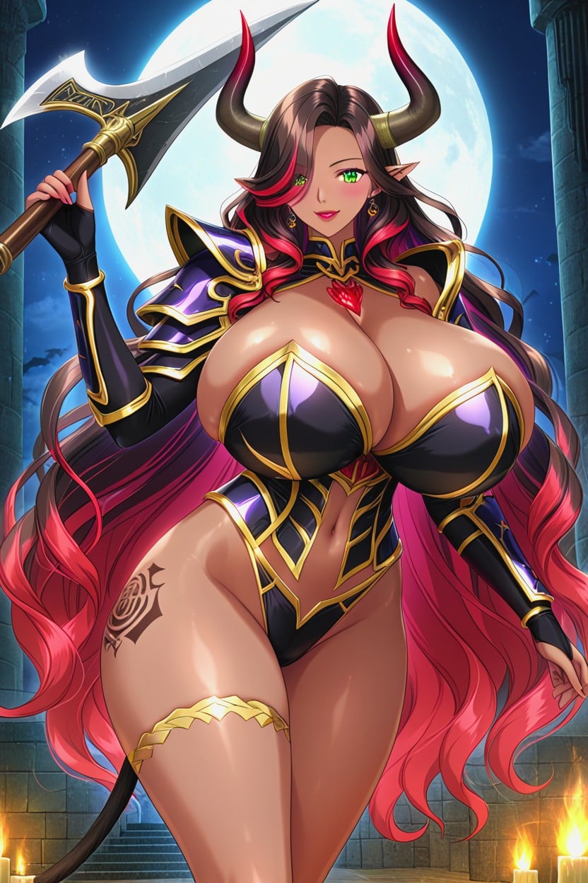 Wavy Hair, Holding Huge Axe, Armor AI Porn