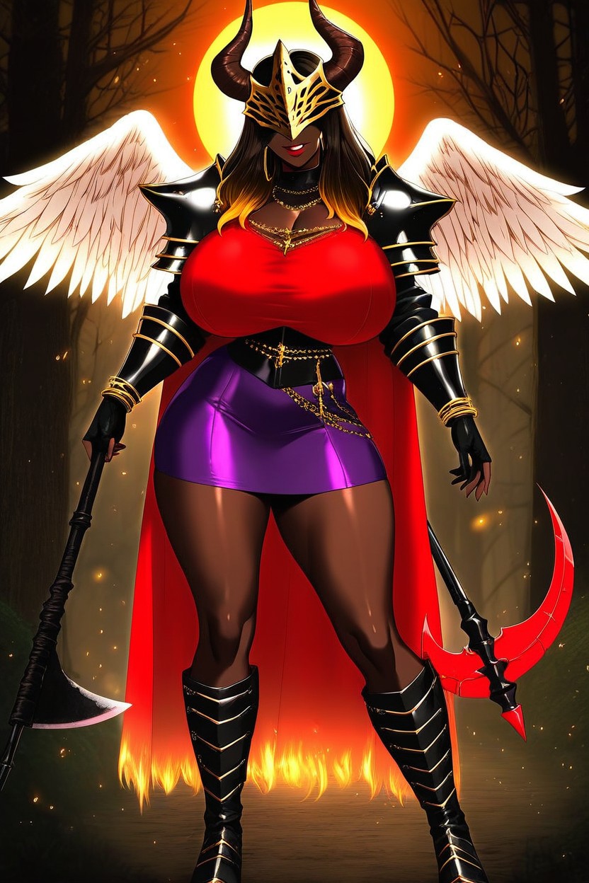 Succubus Head Wings, Holding Huge Shield In Left Hand, Black Leg Armor Porno ebony IA