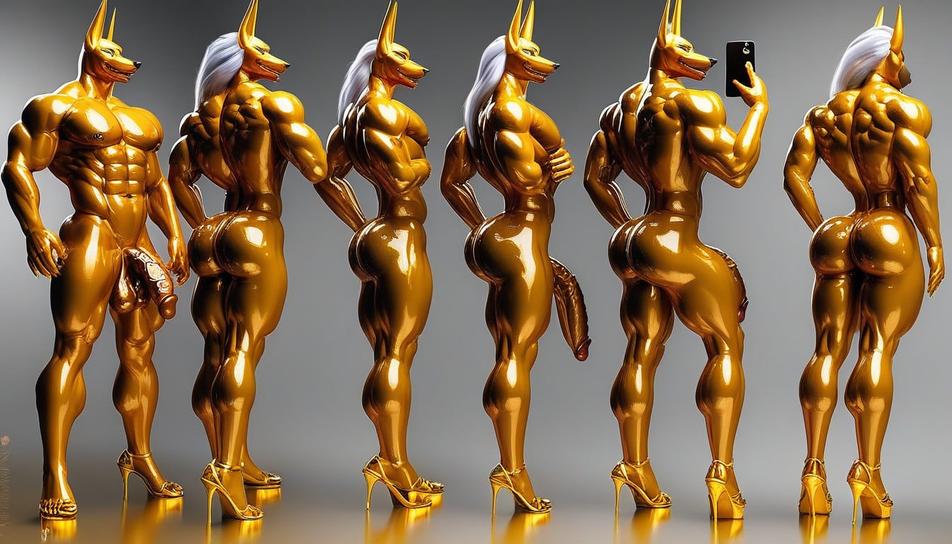 Gold Latex, Showing Butthole, Latex Furry IA