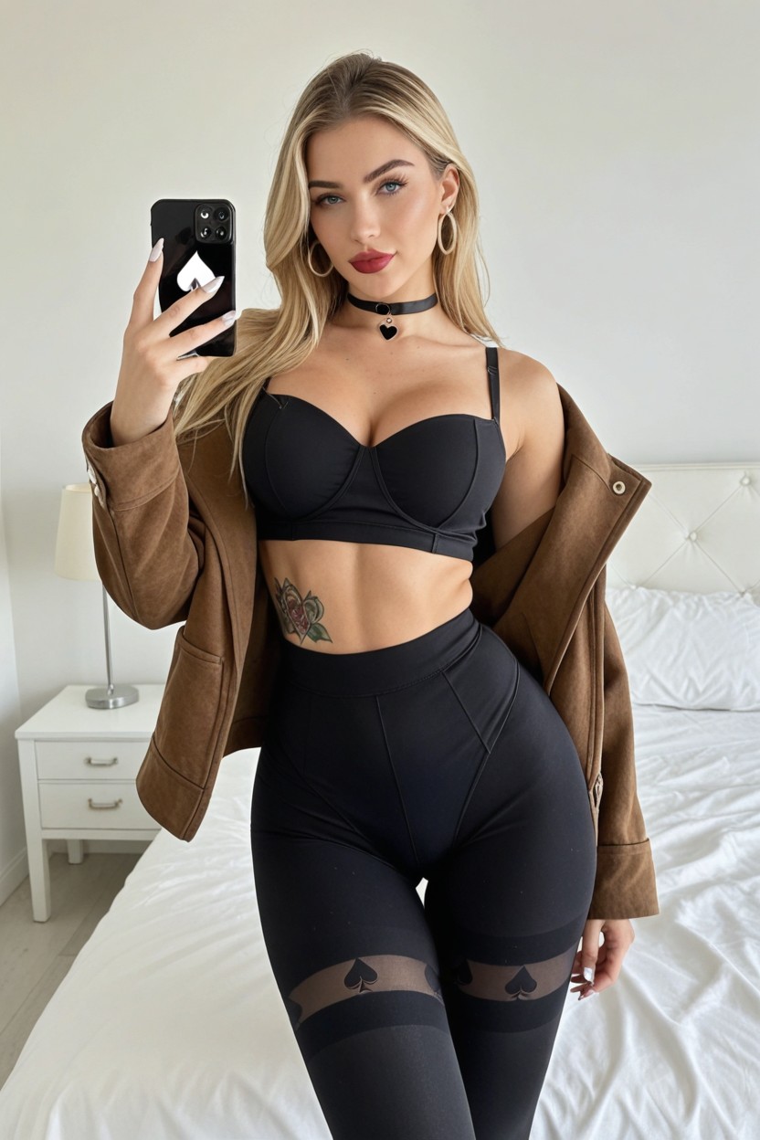 Golden Ear Rings, Leggings, Woman Motoclub Black AI Porn