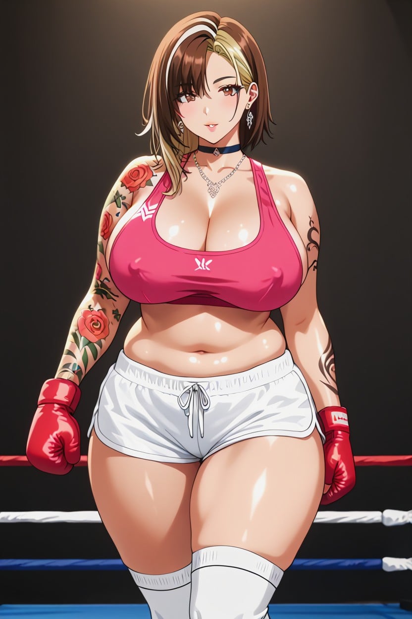 Glistening Skin, Medium Round Ass, Boxing Gym Hentai AI Porn