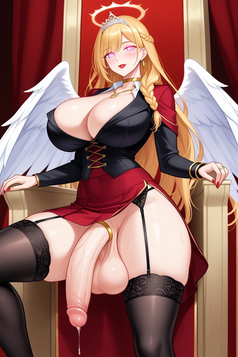 Perfect Face, Red Skirt, Cock Rings Shemale AI Porn