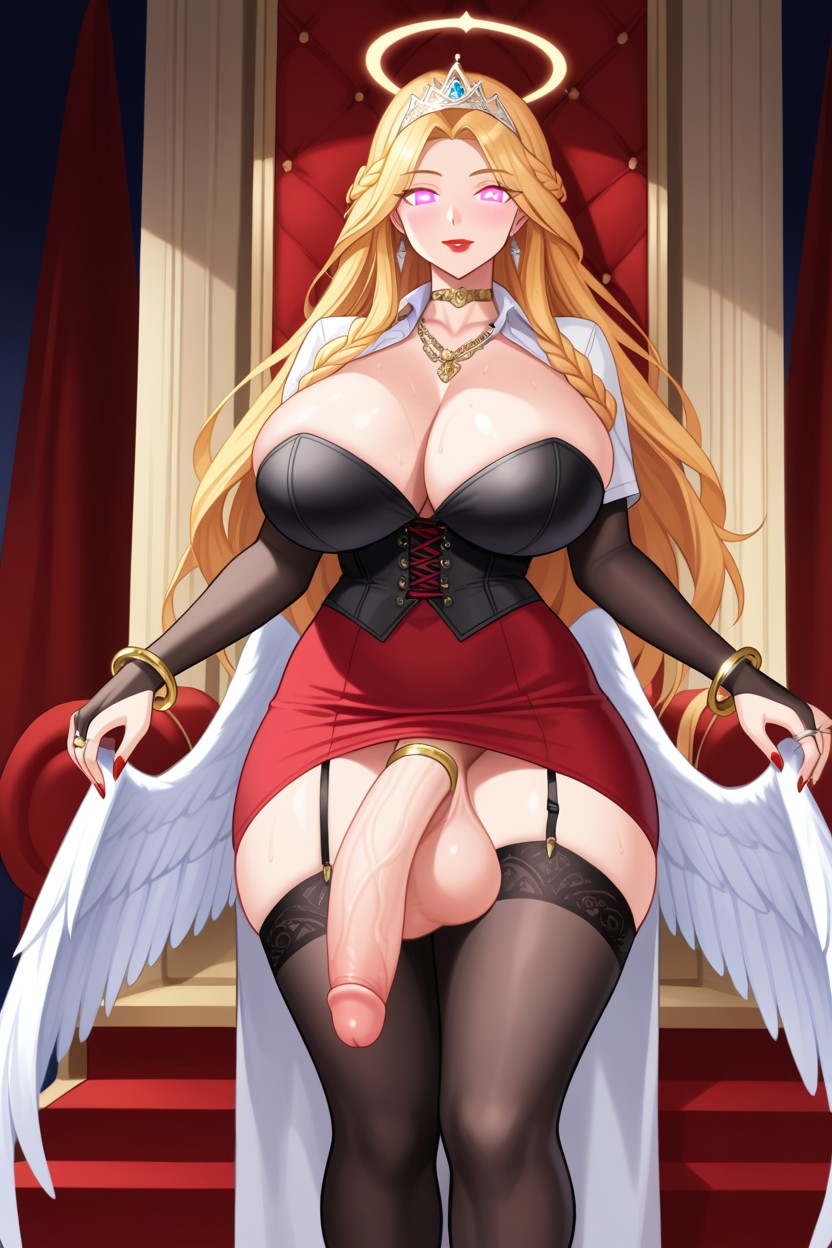 Red Skirt, Two Penises, Red Lipstick Shemale AI Porn