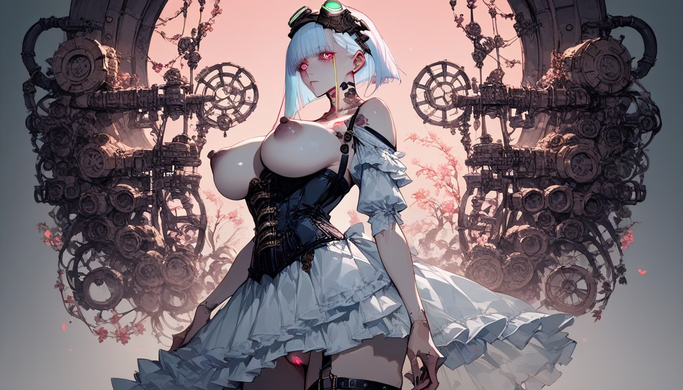 Side View, Huge Breasts, Brass Goggles On Head Hentai AI Porn