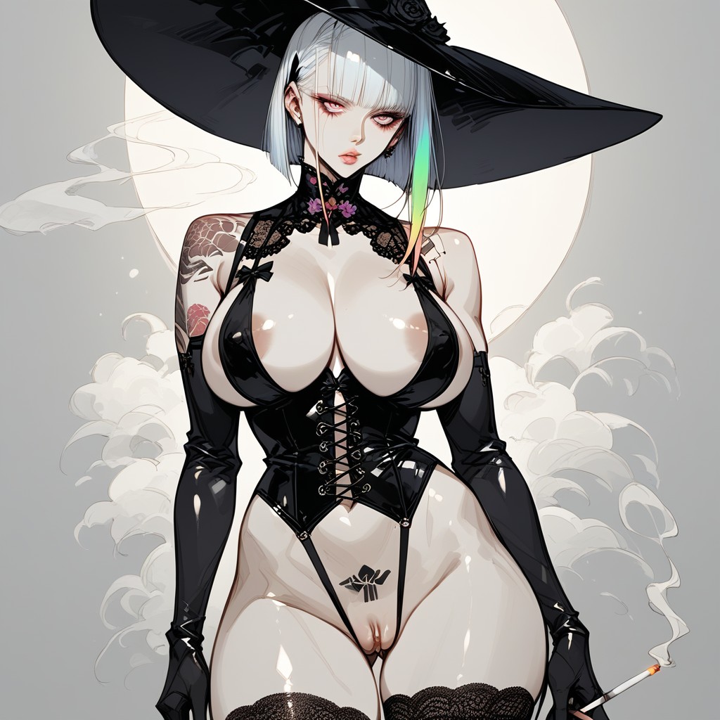 Cinematic Lighting, Seated In A Dark Victorian Smoking Lounge, Wide Hips Hentai AI Porn