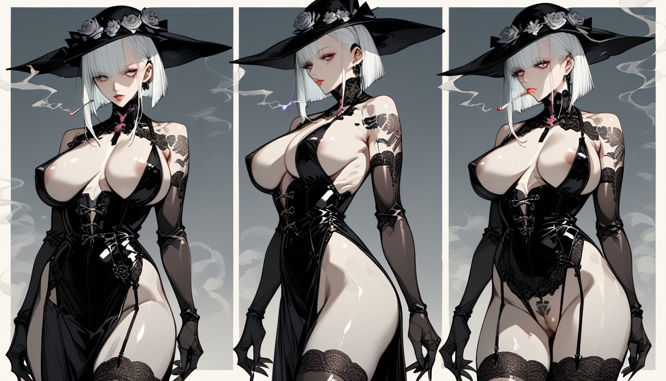 Thick Smoke Swirling In Candlelight, Wooden Wall Panels, Leather Armchairs Hentai AI Porn