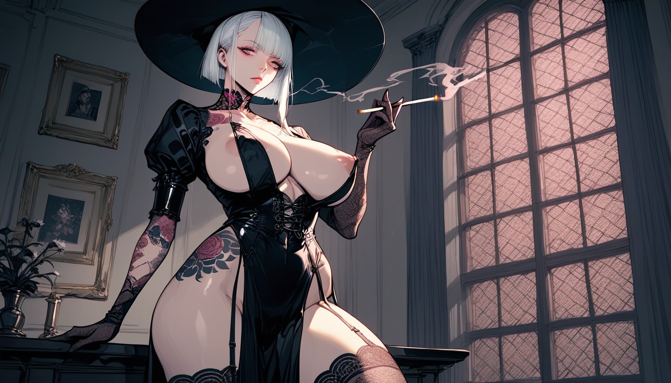 Leather Armchairs, Seated In A Dark Victorian Smoking Lounge, Sitting Down Hentai AI Porn