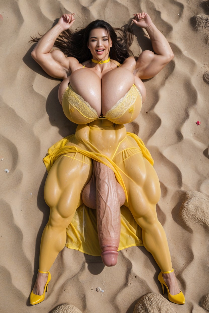 Huge Erect Penis, Beach, Pubic Hair Shemale AI Porn