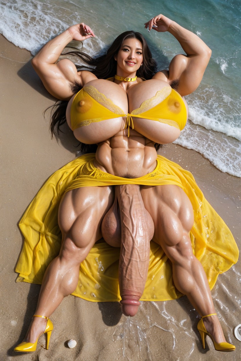 Beach, Huge Erect Dick, Huge Erect Penis Shemale AI Porn