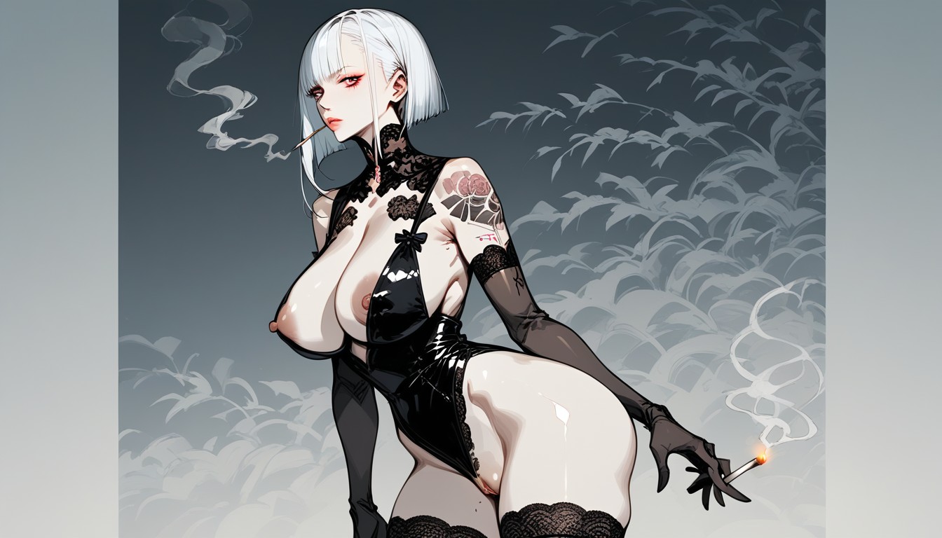 Lucy From Cyberpunk, Wooden Wall Panels, Oversized Pussy Hentai AI Porn