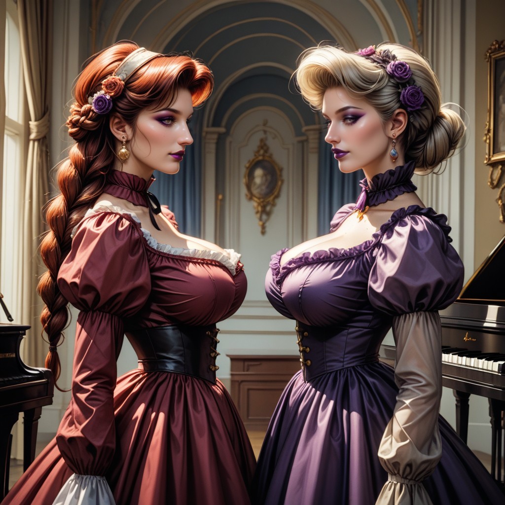 Steampunk Victorian Era, Aristocrat, Hair Tied Back With Ornaments Hentai AI Porn