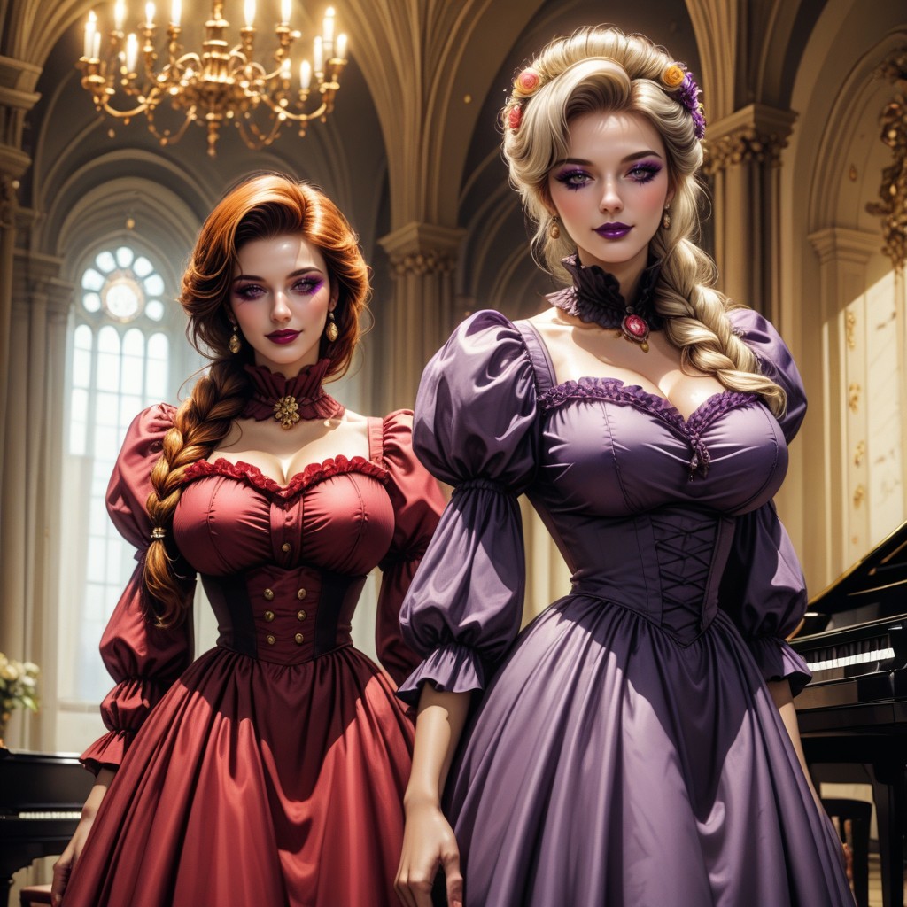 Low Necklines, Burgundy Hair, Wasp Waist Hentai AI Porn