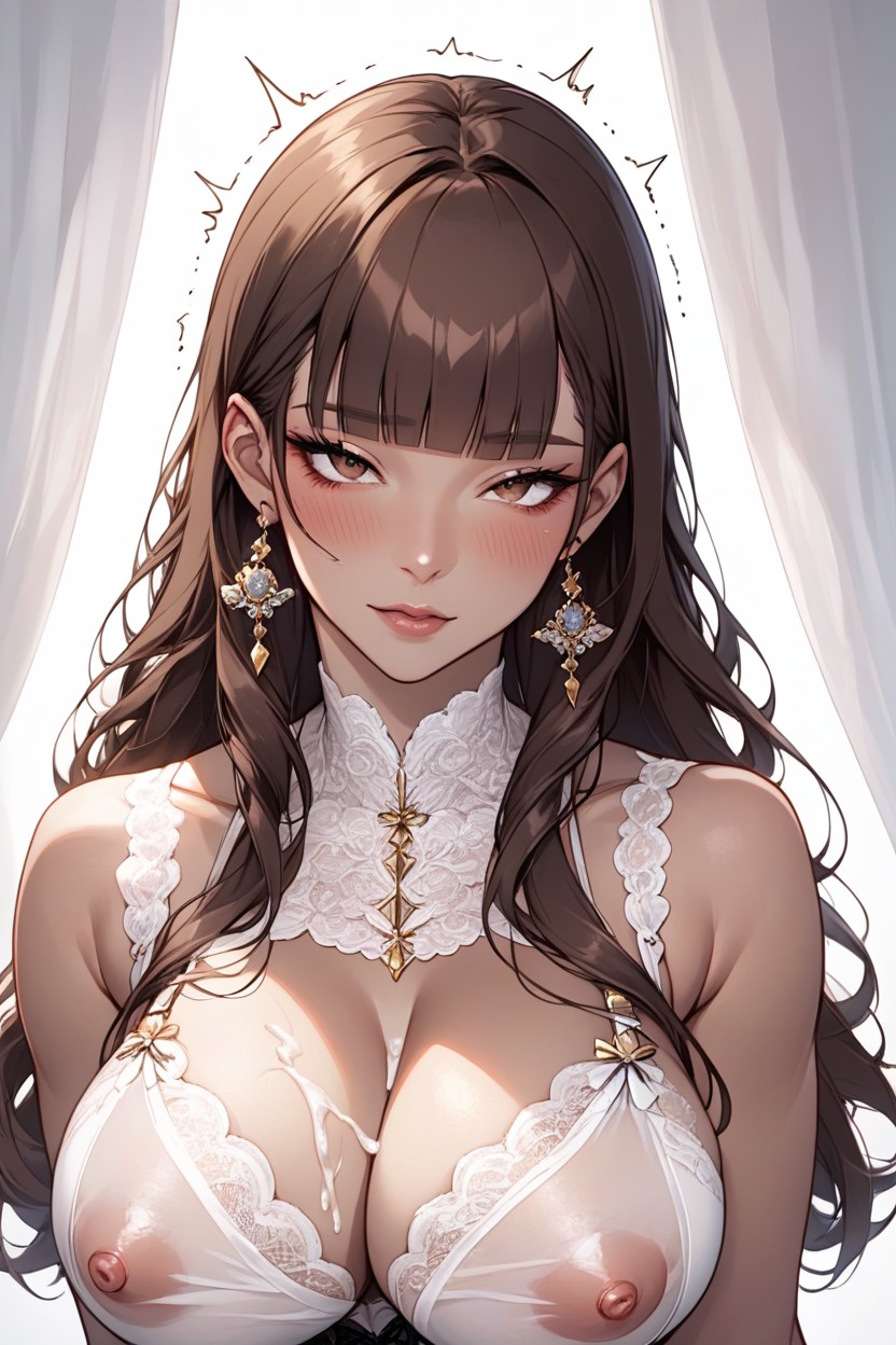 Straight Shoulder Length Hair With Curls At The Ends, Beautiful, Brown Hair AI Porn