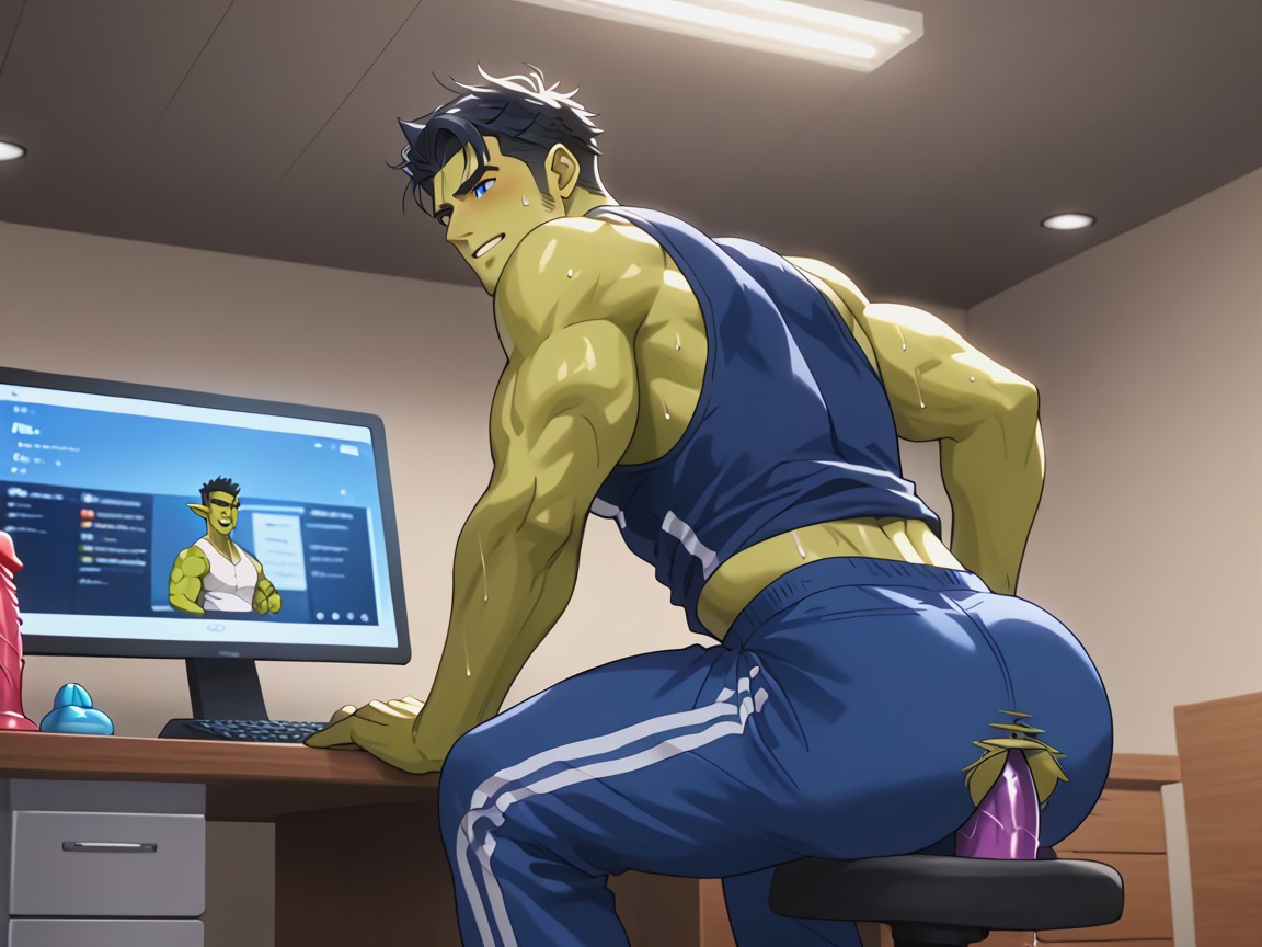 Jerking Off, Fit, Dildo On Chair ゲイAIポルノ