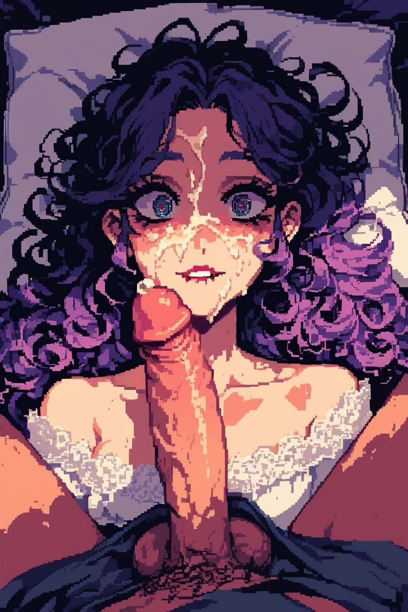 Cock Awe, Purple Hair, Penis Lying On Head Hentai AI Porn